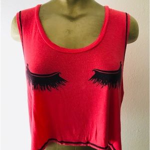 TOSKA Flirty EYELASHES Print Babydoll TOP Medium